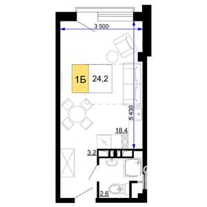 1-к квартира, строящийся дом, 24м2, 3/9 этаж