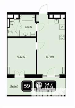 1-к квартира, вторичка, 55м2, 4/9 этаж