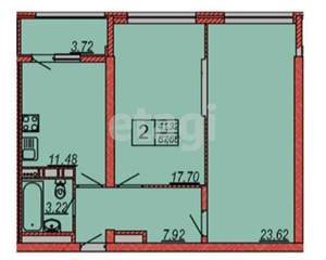 2-к квартира, вторичка, 68м2, 19/19 этаж
