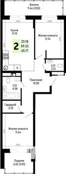 2-к квартира, строящийся дом, 65м2, 2/4 этаж