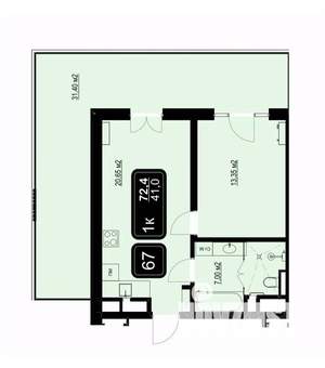 1-к квартира, вторичка, 72м2, 8/9 этаж
