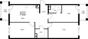 3-к квартира, вторичка, 86м2, 5/8 этаж