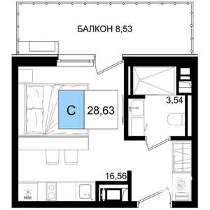 1-к квартира, строящийся дом, 29м2, 6/8 этаж