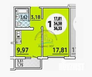 1-к квартира, вторичка, 35м2, 3/16 этаж