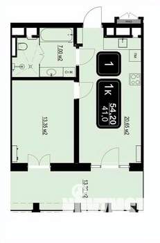 1-к квартира, вторичка, 54м2, 1/9 этаж