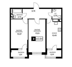 2-к квартира, вторичка, 61м2, 19/20 этаж