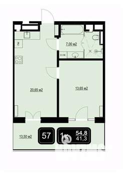 1-к квартира, вторичка, 55м2, 7/9 этаж