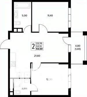 2-к квартира, строящийся дом, 55м2, 2/8 этаж