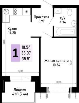 1-к квартира, вторичка, 36м2, 4/4 этаж