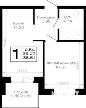 1-к квартира, вторичка, 36м2, 2/4 этаж