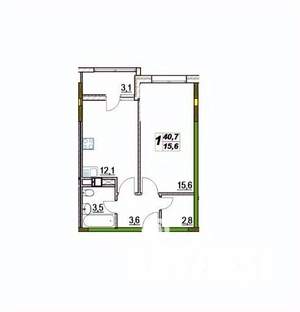 1-к квартира, вторичка, 41м2, 9/9 этаж