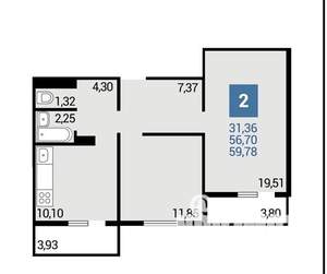 2-к квартира, вторичка, 57м2, 15/16 этаж