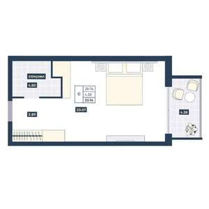 Студия квартира, вторичка, 33м2, 2/9 этаж