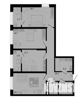 3-к квартира, вторичка, 85м2, 12/12 этаж