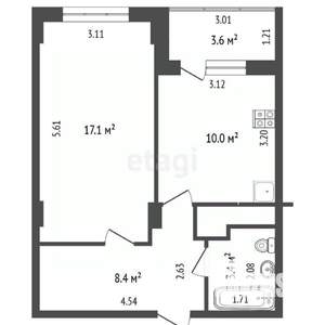 1-к квартира, вторичка, 43м2, 9/11 этаж