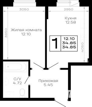 1-к квартира, вторичка, 35м2, 1/4 этаж