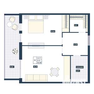 1-к квартира, вторичка, 55м2, 3/9 этаж