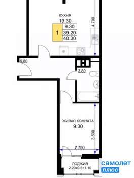 1-к квартира, вторичка, 40м2, 9/12 этаж
