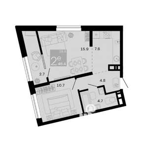 2-к квартира, вторичка, 46м2, 2/12 этаж