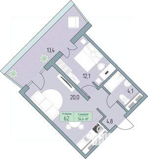 2-к квартира, вторичка, 64м2, 3/9 этаж