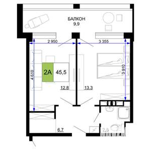 2-к квартира, строящийся дом, 46м2, 8/9 этаж
