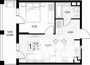 1-к квартира, строящийся дом, 39м2, 5/8 этаж