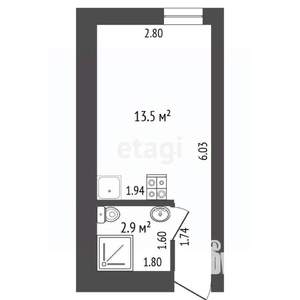 Студия квартира, вторичка, 16м2, 1/5 этаж