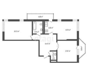 3-к квартира, вторичка, 88м2, 5/14 этаж
