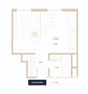Студия квартира, вторичка, 28м2, 7/7 этаж