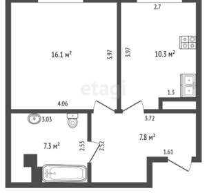 1-к квартира, вторичка, 42м2, 3/4 этаж