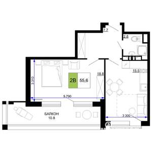 2-к квартира, вторичка, 56м2, 5/9 этаж