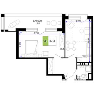 2-к квартира, строящийся дом, 57м2, 2/9 этаж