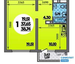 1-к квартира, вторичка, 39м2, 15/18 этаж