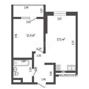 1-к квартира, вторичка, 44м2, 2/4 этаж