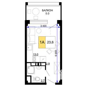 1-к квартира, вторичка, 24м2, 3/9 этаж