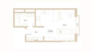 Студия квартира, вторичка, 38м2, 2/7 этаж