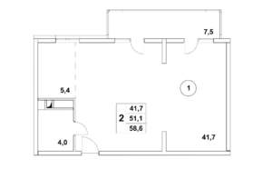 2-к квартира, вторичка, 57м2, 1/8 этаж