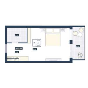 Студия квартира, вторичка, 34м2, 2/9 этаж