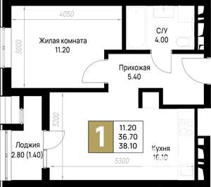 1-к квартира, строящийся дом, 38м2, 5/12 этаж