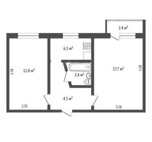 2-к квартира, вторичка, 42м2, 5/5 этаж