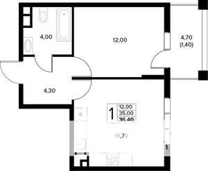 1-к квартира, строящийся дом, 36м2, 5/8 этаж