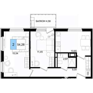 2-к квартира, вторичка, 54м2, 3/9 этаж