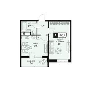 1-к квартира, вторичка, 40м2, 1/15 этаж