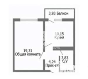 1-к квартира, вторичка, 42м2, 5/9 этаж