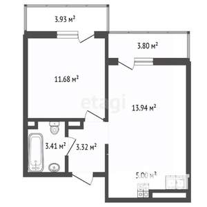 1-к квартира, вторичка, 46м2, 5/16 этаж