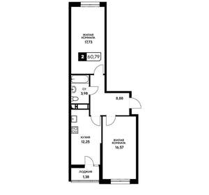 2-к квартира, вторичка, 61м2, 16/20 этаж