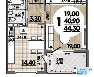 1-к квартира, вторичка, 44м2, 14/18 этаж