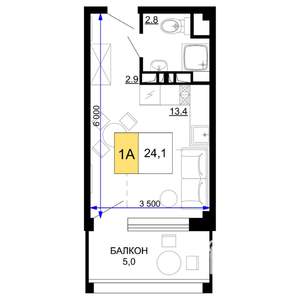 1-к квартира, строящийся дом, 24м2, 9/9 этаж