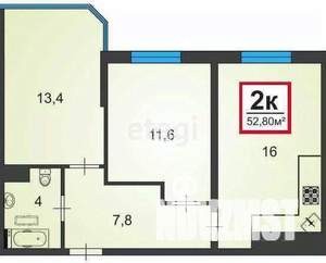 2-к квартира, вторичка, 53м2, 8/15 этаж