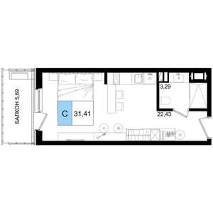 1-к квартира, строящийся дом, 31м2, 2/8 этаж